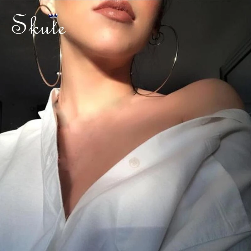 

Skute Trendy Large Hoop Earrings Big Circle Round Earrings 316L Stainless Steel Loop Earrings for Women Party Jewelry Aretes Aro