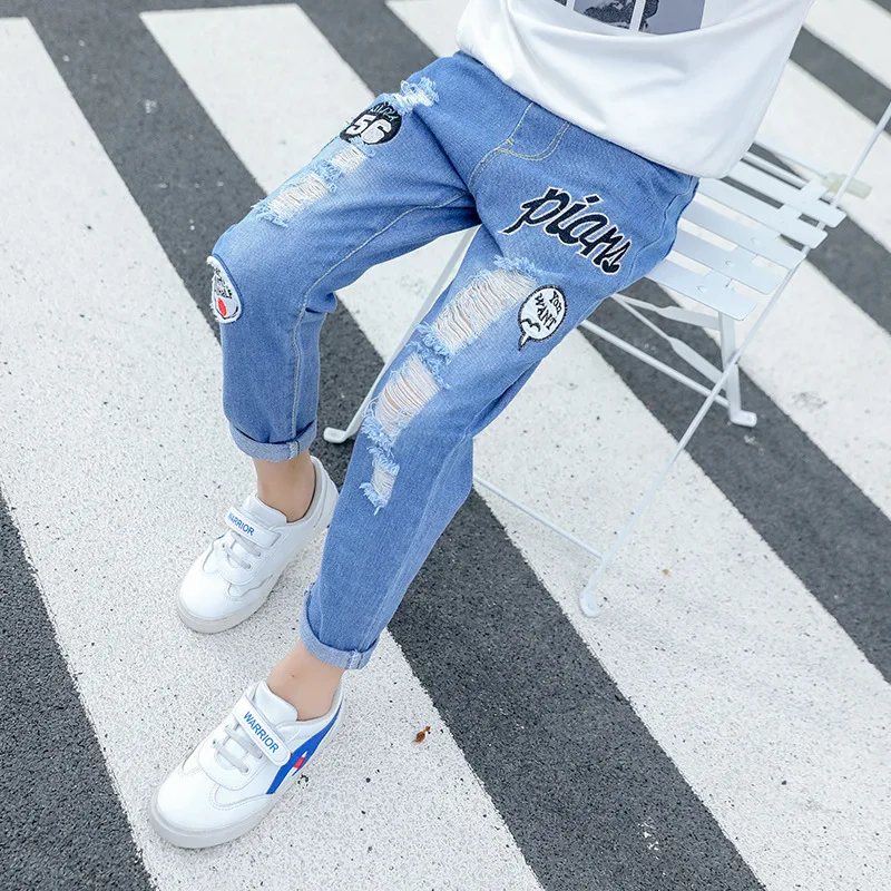 20370 BOY'S Pants New Style Autumn Korean-style Middle And Large CHILDREN'S Trousers Children Embroidery Jeans Pants Trouse