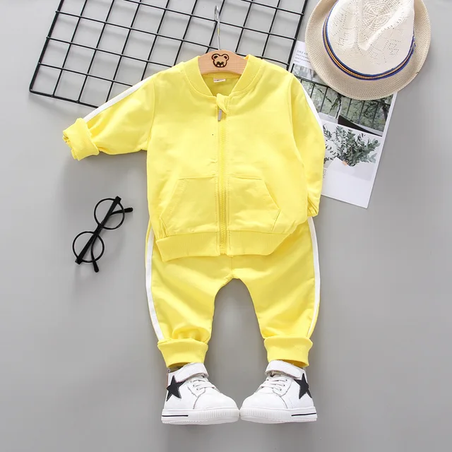 Fashion Children Clothing Spring Autumn Baby Girl Clothes Set Boys Cotton Jacket Pants 2 Pieces Toddler Costume Kids Tracksuits XH latiao F Yellow