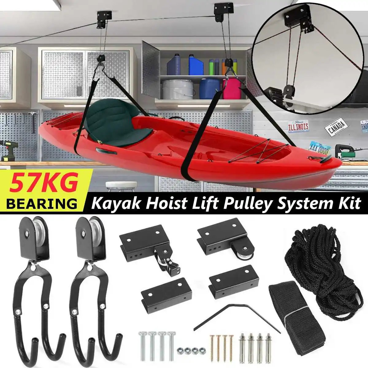 Sporting Goods Kayak Hoist Lift Hanging Pulley System Bike Boot board