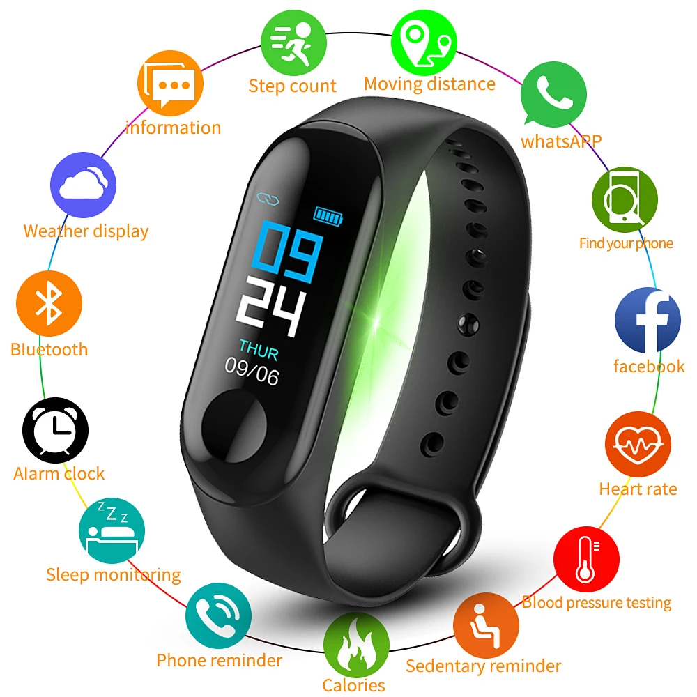 M3 смарт-браслет Bluetooth спортивные часы умные часы для мужчин кровяное давление водонепроницаемый пульсометр фитнес-браслет здоровье браслет