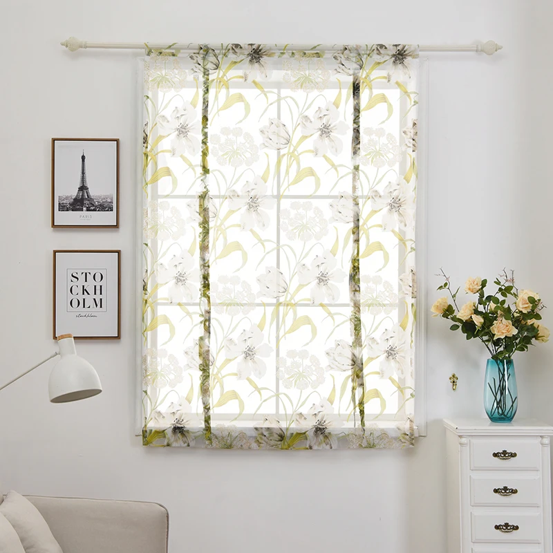 

Kitchen Short Curtain Divider Sheer Drape Panel Screen Roman Curtain Printed Curtain for Living Room Tulle Door Window Curtain