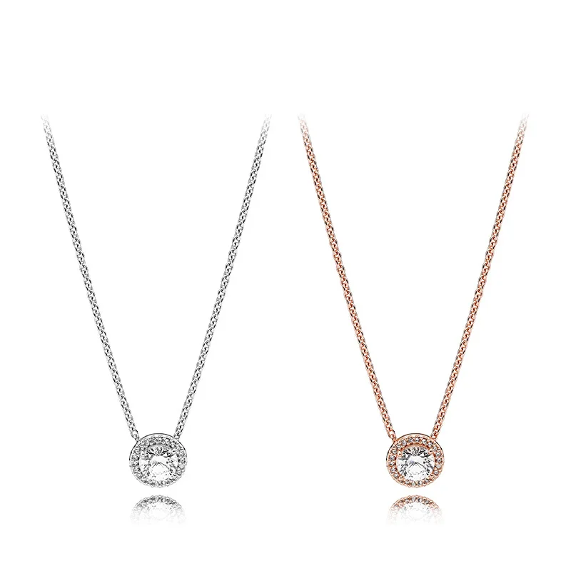 

Pan Rose Gold Classic Elegant S925 Silver Necklace Bright Circle Simple Fine Choker Jewelry Women's