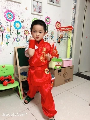 Детская Китайская традиционная форма для кунгфу Hanfu год тхэквондо ушу Тан костюм атласные рождественские платья, для маленьких мальчиков и девочек одежда для тайчи