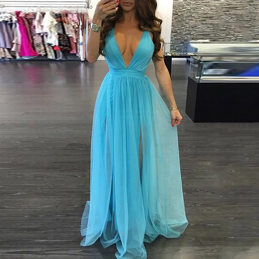 

Women Long Dress Sexy Deep V Detail Sheer Sleeveless Party Maxi Dress Women Elegant Dresses Women Summer Dresses Sukienki 2020