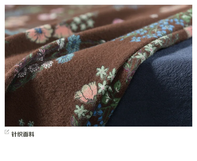 Retro Bottoming Cotton Floral Tops Autumn Spring Knitted Turtleneck Pullover Women T-Shirt Long Sleeve Printed Casual Tee Shirts