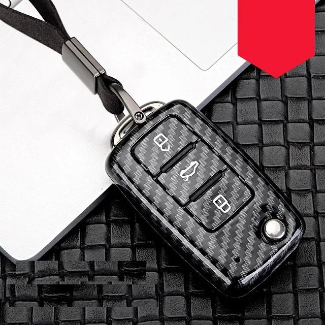 silver Глянцевый чехол для ключей из углеродного волокна ABS для Volkswagen Golf Bora POLO Passat для Skoda Octavia A5 Fabia сиденье Ibiza Leon - Название цвета: silver