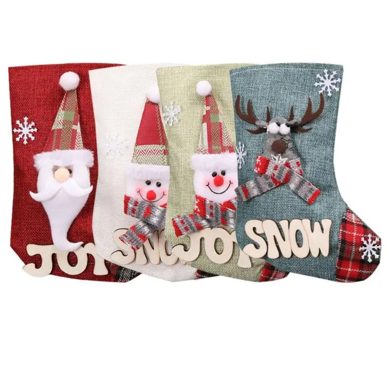 Lovely Apple Bag Cotton Linen Children Candy Gift Santa Elk Snowman Bag Stockings Christmas Pendant Storage Accessories