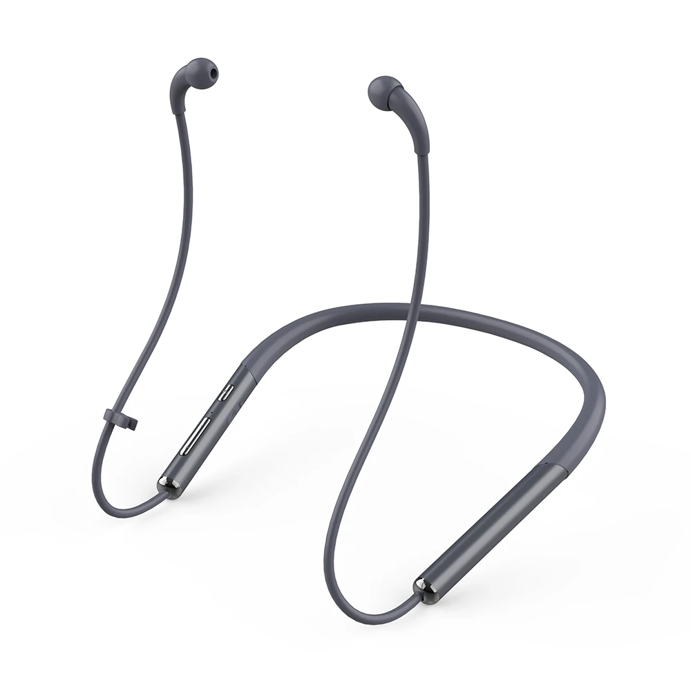 Bluetooth5.0 Wireless Earphones Neck Earbuds Bulit-in Mic Hands free Call In ear Bluetooth Headphone Necklace Headset for Sports - Цвет: Серый