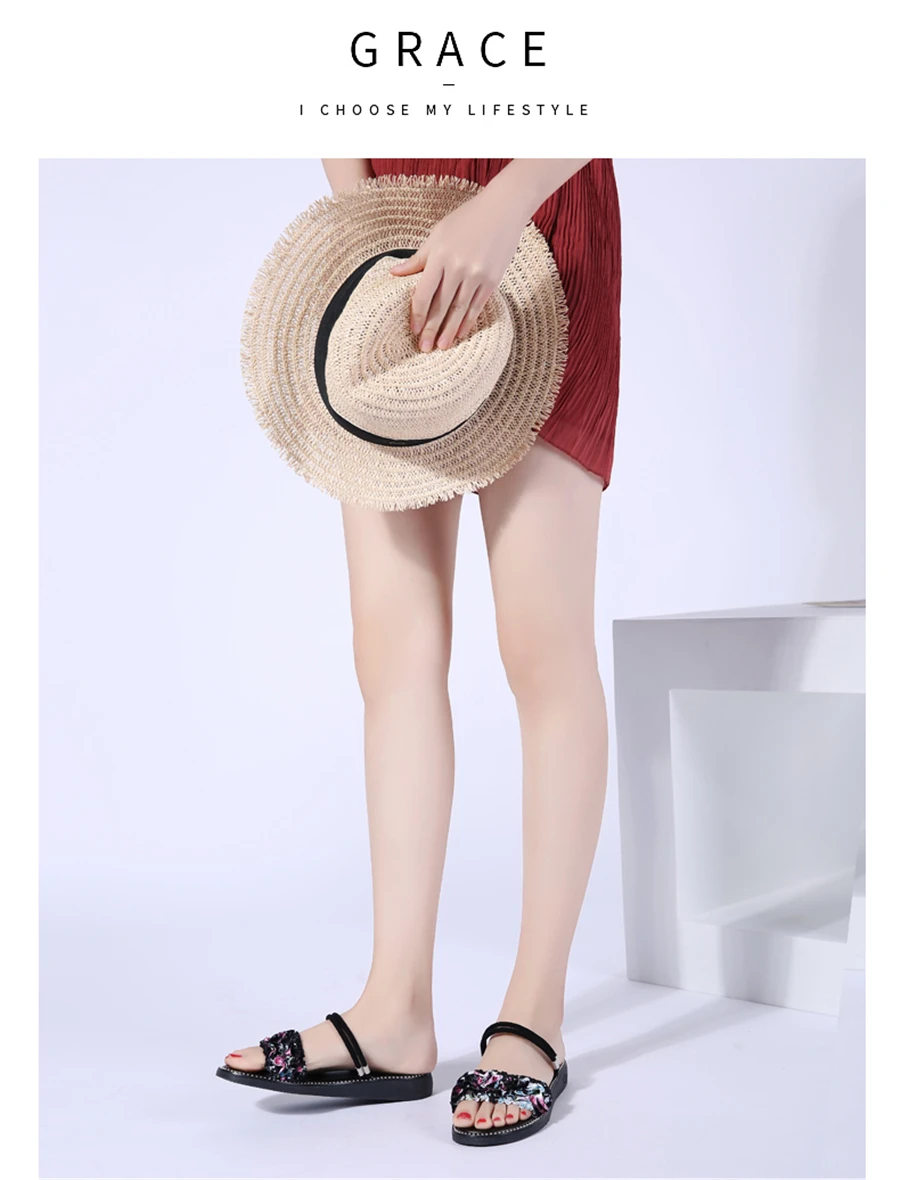 Summer women sandals flower flat Sandals women flat rubber Sandalias slippers ladies flat low heel slides sandals