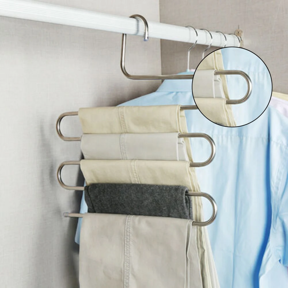 Clothes Hangers Pants Storage Hangers 5 layers S Shape Metal MultiFunctional Cloth Rack Multilayer Storage Cloth Hanger 1PC