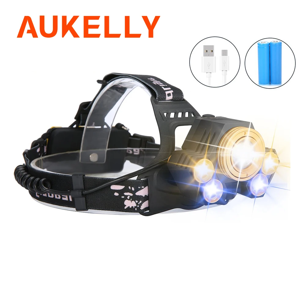 

USB Rechargeable Zoomable LED Headlamp 5 Modes Headlight Super Bright 8000 Lumens Waterproof Head Torchlight for Outdoor Hiking