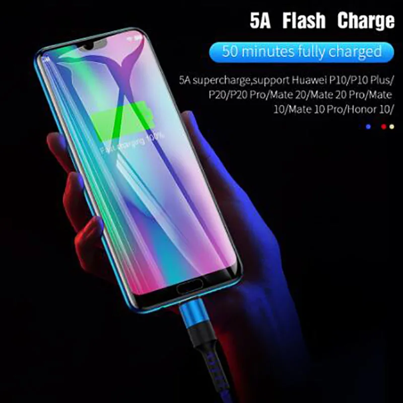 Кабель 5А usb type C для быстрой зарядки type-C Kable для huawei P10 P20 P30 mate 20 30 Pro Phone Supercharge QC3.0 USB C Charge Cabo