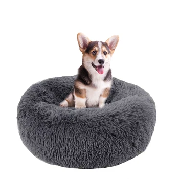 

Dog Bed Long Soft Plush Fur Deep Sleep Dog Cat Washable House Non-slip Round Cushion Colorful Pillow Mat Pet Sofa