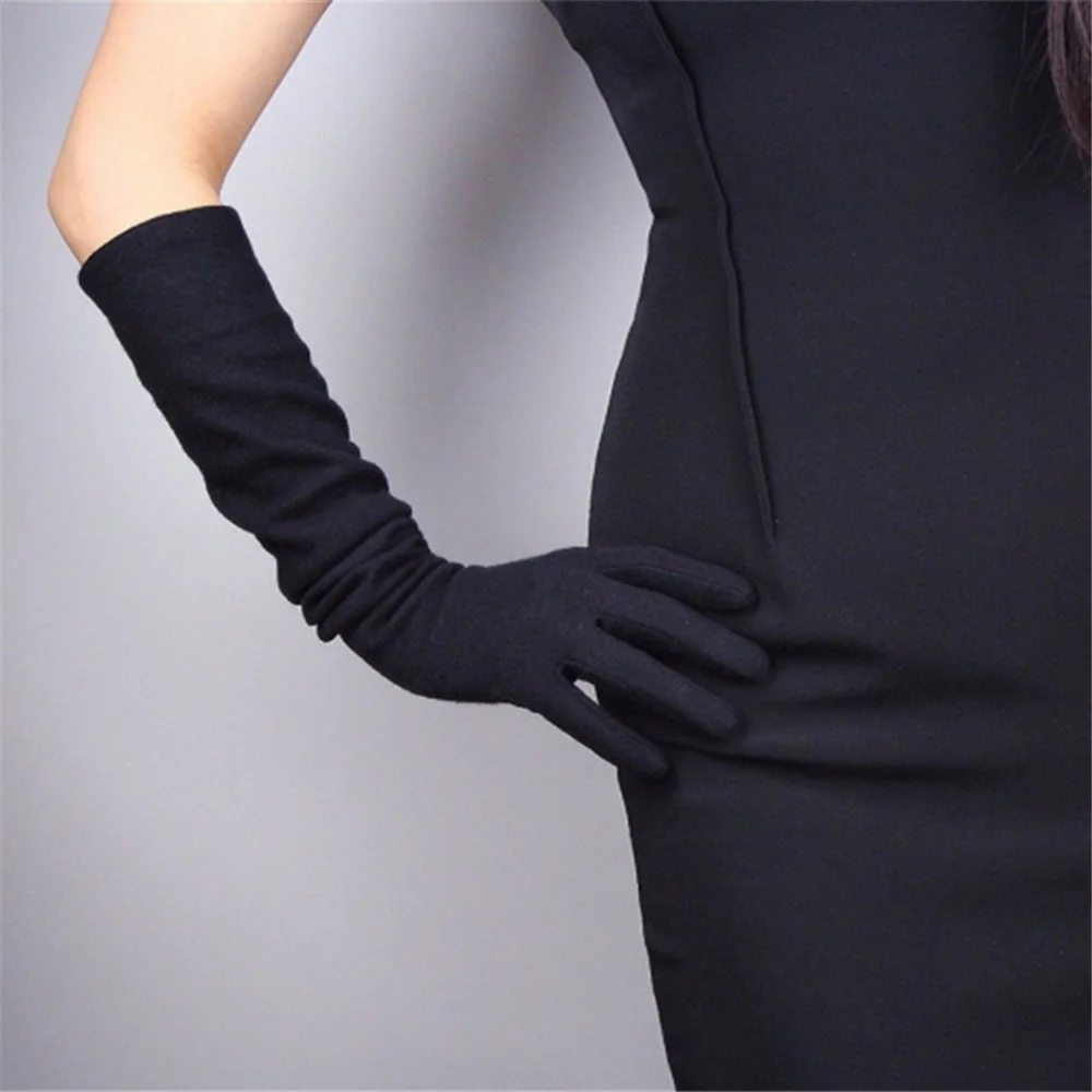 

Elegant Cashmere Gloves Long Section 50cm Wool Black Over Elbow Elastic Female Seiko Retro Evening Dress Gloves YR01