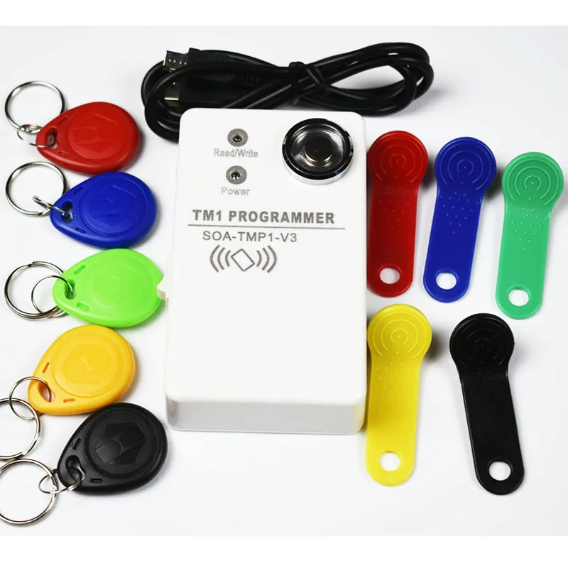 TM iButton Programmer DS1990A Duplicator Cloner Copier 125Khz RFID Reader Writer+5pcs RW1990 Key Token+5 EM4305 t5577 Keyfob