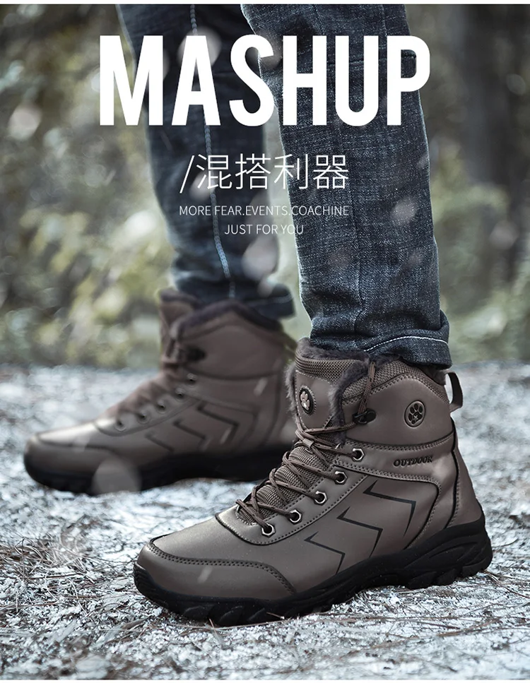 Winter Men's plush Boots High Quality Super Warm Winter Footwear Men Anti Skid Snow Boots Genuine Leather Shoes Fur Boots