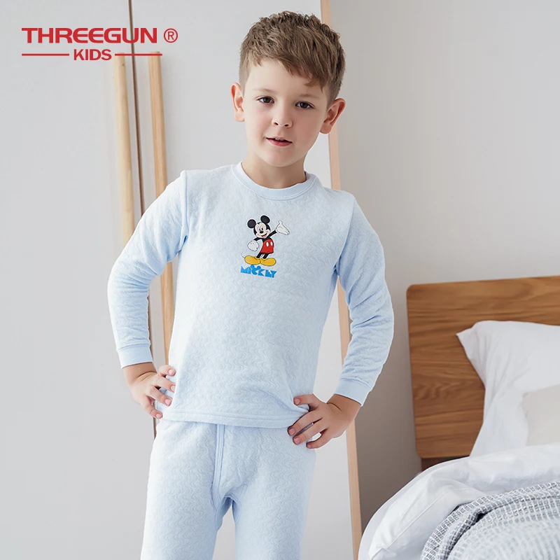 

THREEGUN KIDS X DISNEY Mickey Mouse Boy Cotton Warm Thermal Underwear Set Toddler Boys Winter Clothes Kids Winter Clothes