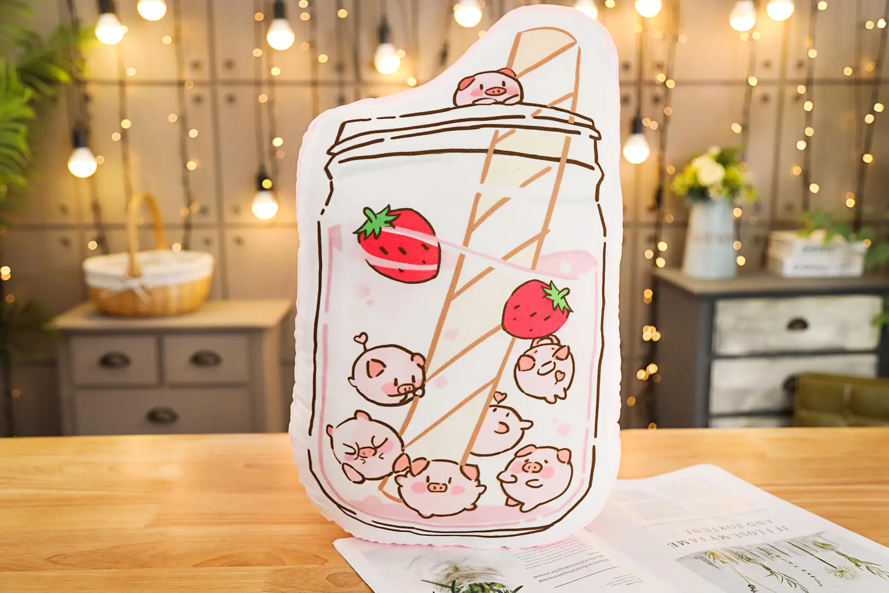 Coffee Milk Printing Pillow Plush Snack Cup Milkytea Strawberry Decor Pillow Sofa Chair Bed Fashion Cushion Props Gift 45cm