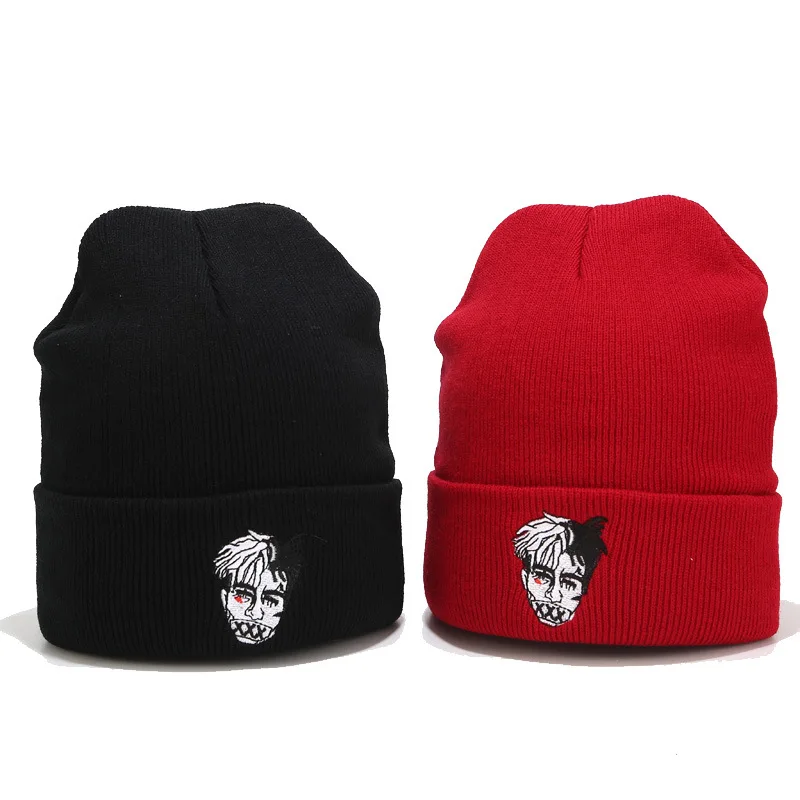 Стиль Мужская Рэп певица XXXTentacion шапочка зимняя теплая вязаная вышивка хип-хоп шапка для фанатов