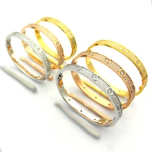 Цельный браслет из титановой нержавеющей стали с кристаллами, 18 К, желтый/розовое золото/платиновая пластина, женский и мужской роскошный браслет с бриллиантами, пара ювелирных изделий