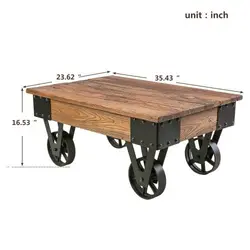 Журнальный столик из твердой древесины с металлическими колесами, простая конструкция, мебель для гостиной