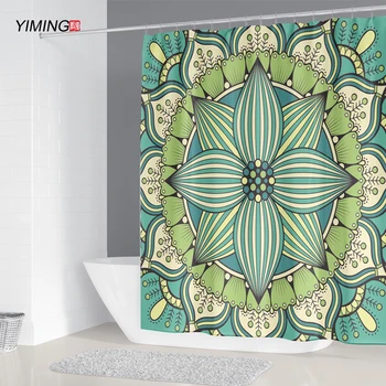 

Bathroom waterproof shower curtain lotus geometric printing bathroom curtain polyester household decorative curtain 200x180cm