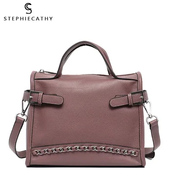 

SC Fashion Style Genuine Leather Women Handbags Luxury Chain Design Top-handle Tote Ladies Leather Shoulder Crossbody Bag Purses