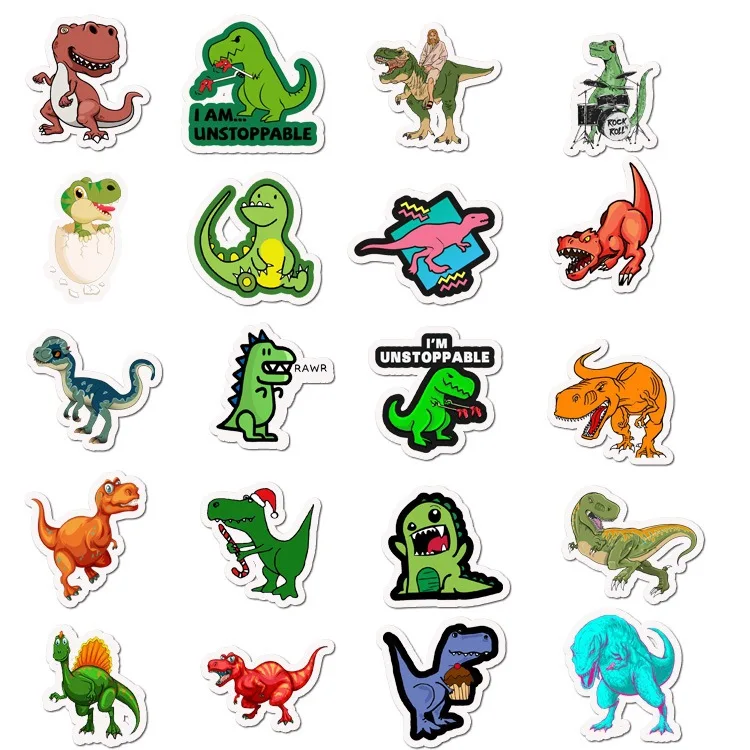 50Pcs Sticker Child Cartoon Anime Dinosaur Series Stickers for Notebook PC Skateboard Bicycle Car Moto DIY Waterproof Toy Gift