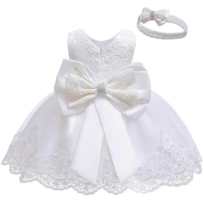 Платье для крещения одежда для маленьких девочек Детские вечерние платья принцессы для первого дня рождения зеленое, Розовое Бальное Платье-пачка, vestidos, платья для малышей - Цвет: Белый