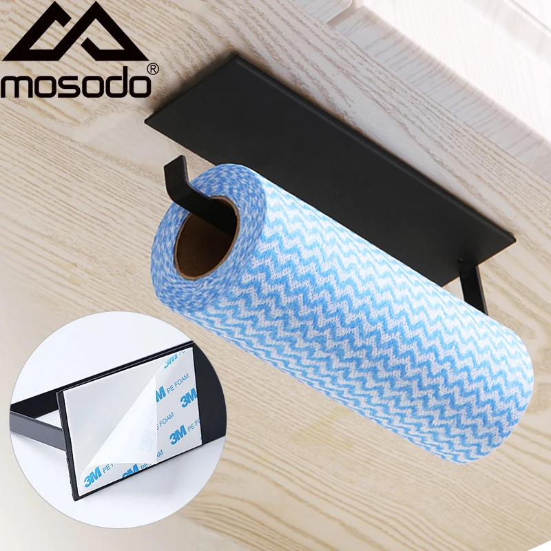 Mosodo Non perforated paper towel holder toilet paper hanger roll paper holder fresh film storage rack wall hanging shelf