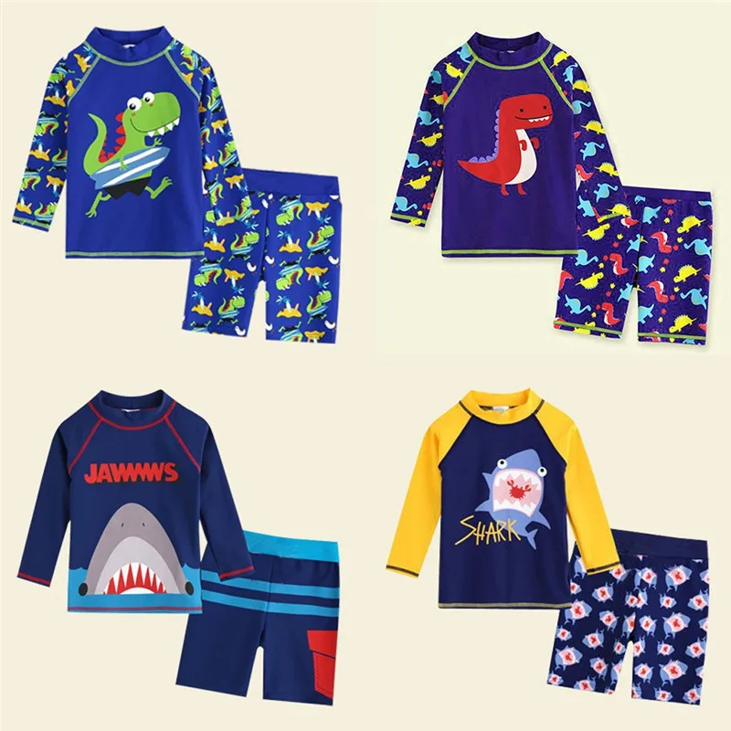 2020 Kids Baby Boy swimwear Long Sleeve 3D Dinosaur Cartoon toddler