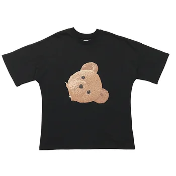 

New Bear Head Letter Logo Printed Round Neck Loose T-shirt Casual Men's and Women's Short Sleeves P1