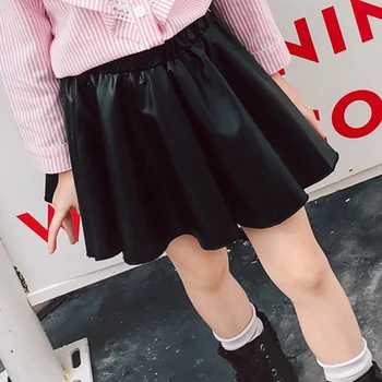 

Girls Black Skirts Fashion Elastic Waist Baby Girl PU Leather Skirt Autumn Kids Short Skirt Children Clothing