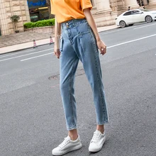 CTRLCITY Джинсы бойфренда с высокой талией женские модные джинсы женские джинсовые штаны-шаровары длиной до щиколотки повседневные джинсы с эластичной резинкой на талии