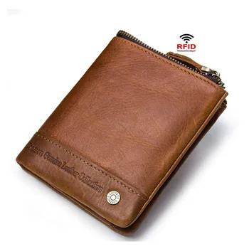 

MRF49 Men Wallets And Purses Men's Genuine Leather Vallets Zipper Pouch Fashion Slim Walet Coin Pocket Portomonee Rfid