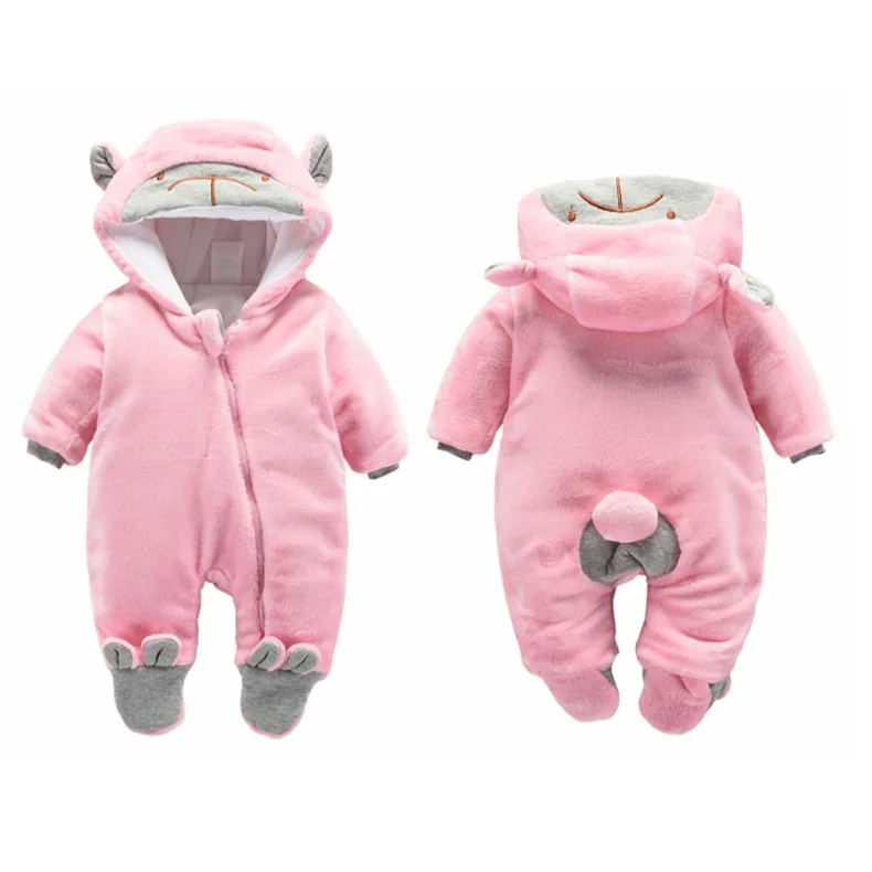 Комбинезоны для новорожденных; Детские зимние плотные фланелевые комбинезоны для мальчиков и девочек; осенний теплый комбинезон с капюшоном; модная одежда для младенцев; детская одежда для альпинизма - Цвет: pink-A48