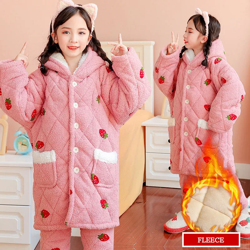 

Girls Winter Homewear Suit Three-layer Cotton Thicken Warm Kids Pyjamas 2020 New Children's Flannel Pajamas Set Sleepwear 10 12Y