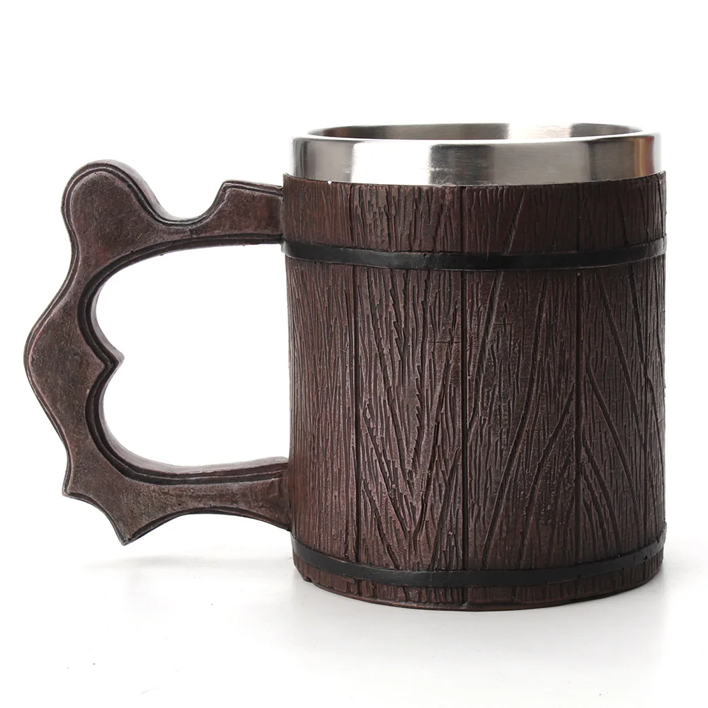 Деревянная бочка, нержавеющая сталь, смола, 3D пивная кружка, Кубок, игра, кружка для кофе, бокал для вина, кружки, 650 мл, лучший подарок - Цвет: Коричневый