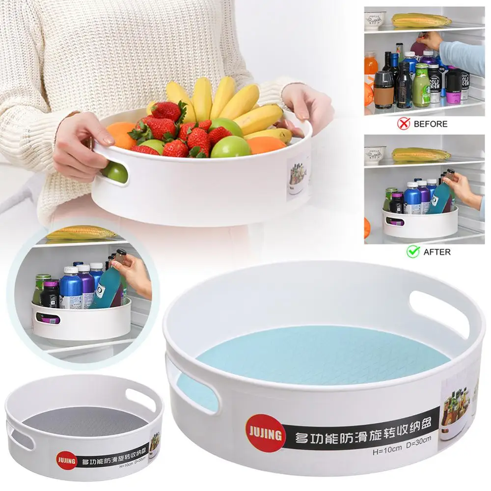 

New Home Organizer Tray Rotating Fridge Organizer Cosmetics Tray Kitchen Organizer Non-Slip, Small/Large Home Organzer Tools