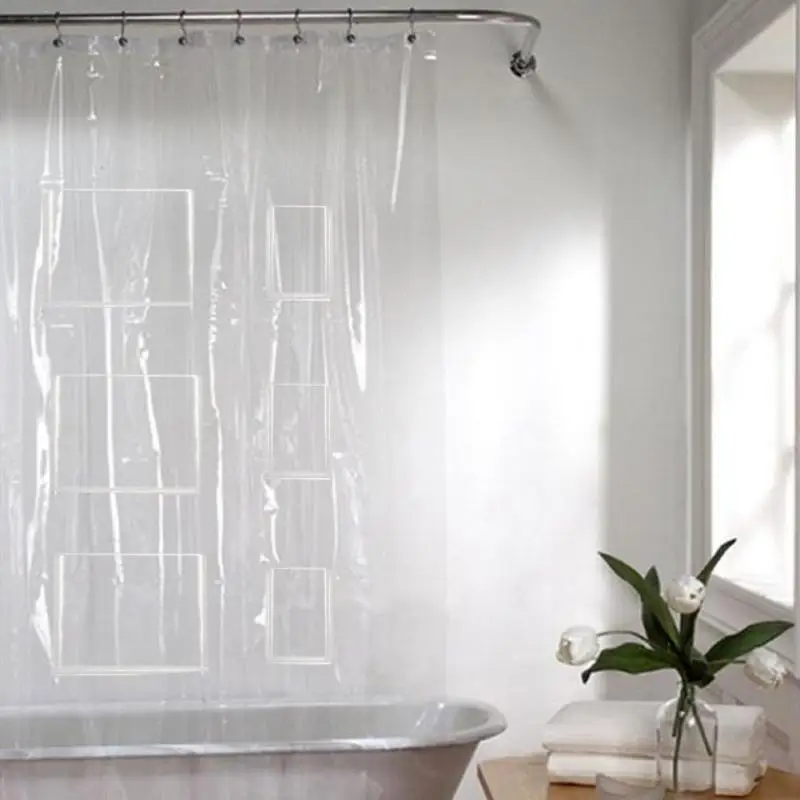 

Waterproof Shower Curtain With Pockets Thickened EVA Transparent Bathing Sheer Bathroom Curtains Decoration Bathroom Accessories