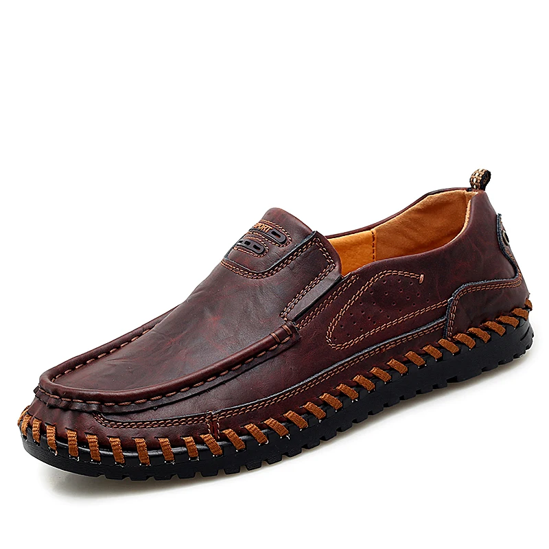 Мужские кожаные лоферы ручной работы; итальянская обувь в римском стиле; качественные кожаные мокасины на плоской подошве; мужские кроссовки; Новая Осенняя мягкая мужская повседневная обувь - Цвет: brown