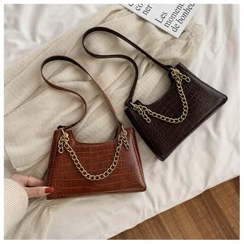 

High-end sense of crocodile pattern chain small bag 2020 new western style small square bag chic shoulder messenger bag female