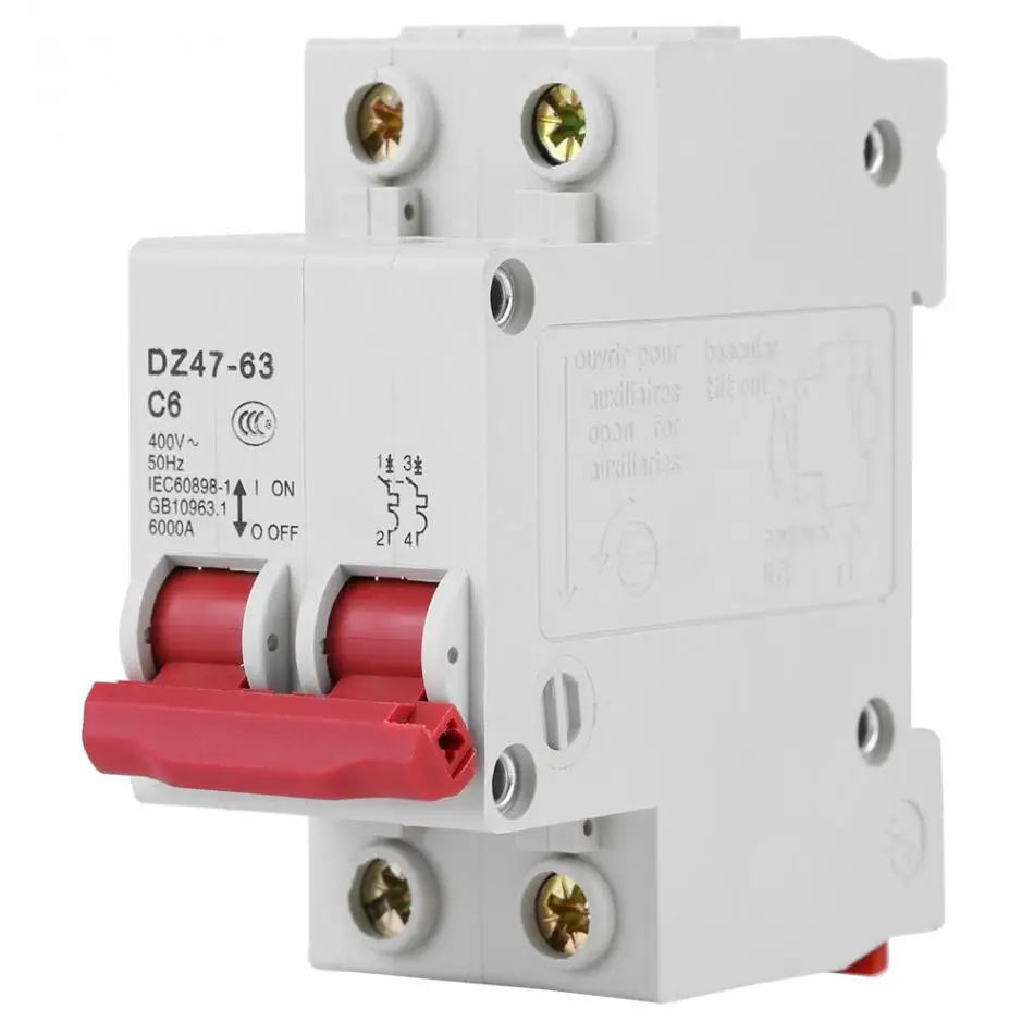

2-Pole Miniature Circuit Breaker DZ47-63 AC400V 50Hz 20A Miniature Circuit Breaker Breaking Capacity 6000A