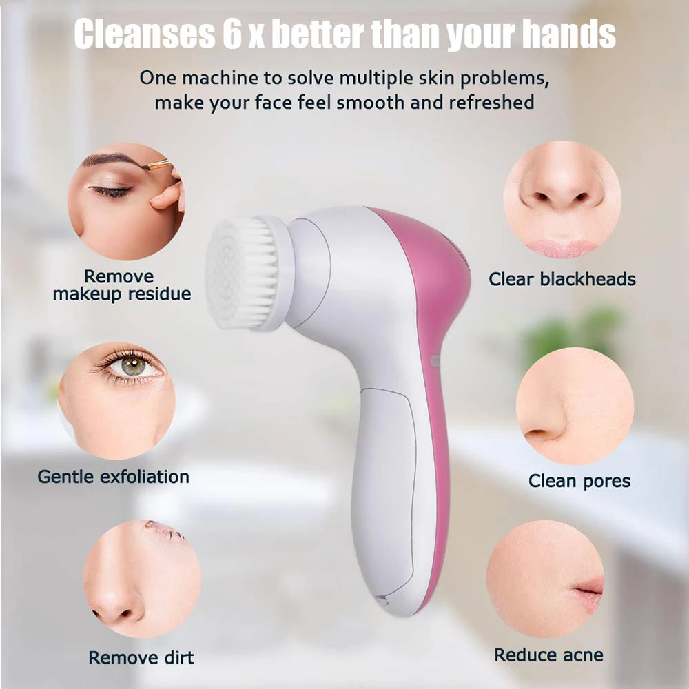 5 in 1 Face Cleansing Brush Silicone Facial Brush Deep Cleaning Pore Cleaner Face Massage Skin Care Waterproof Facial Brush - Image 5