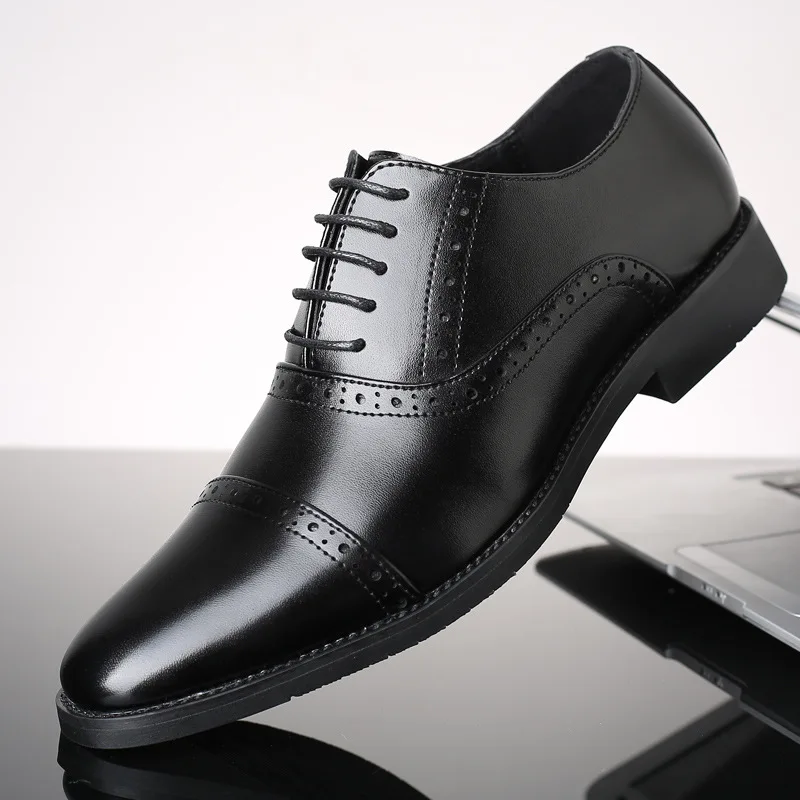 Лидер продаж; Мужские броги из натуральной кожи; размеры 38-48; модельные мужские туфли-оксфорды в деловом стиле; Мужская официальная обувь; M354 - Цвет: Черный