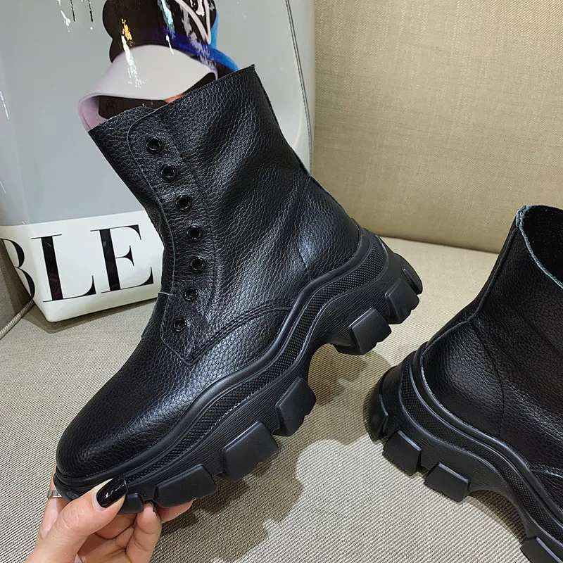 

Increased Side Zipper Western Boots Shoes Woman High Heels New Punk Women Boots Split Leather Black Short Ankle Boots For Women