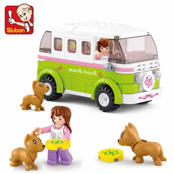 

SLUBAN 158Pcs Pink Dream Station wagon Building Blocks set action figure Bricks Enlighten Toys For Children Gift brinquedos