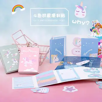 

200pcs/lot Memo Pad Cartoon Cute Unicorn Sticky Notes Multi Folding Writing Pads Label Mark Kawaii Stationery School Supply