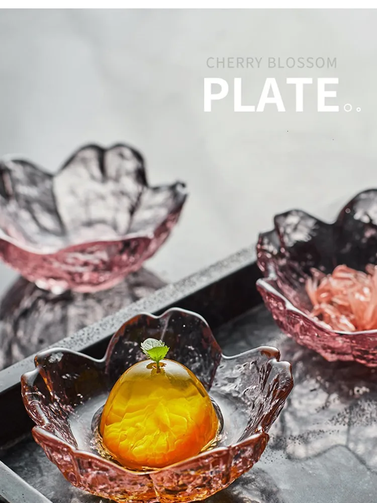 Flower Shape Plate Gold Saucer Cherry Blossom Dish Pink Petal Dish Household Sauce Dipping Dish Seasoning Dish Crystal
